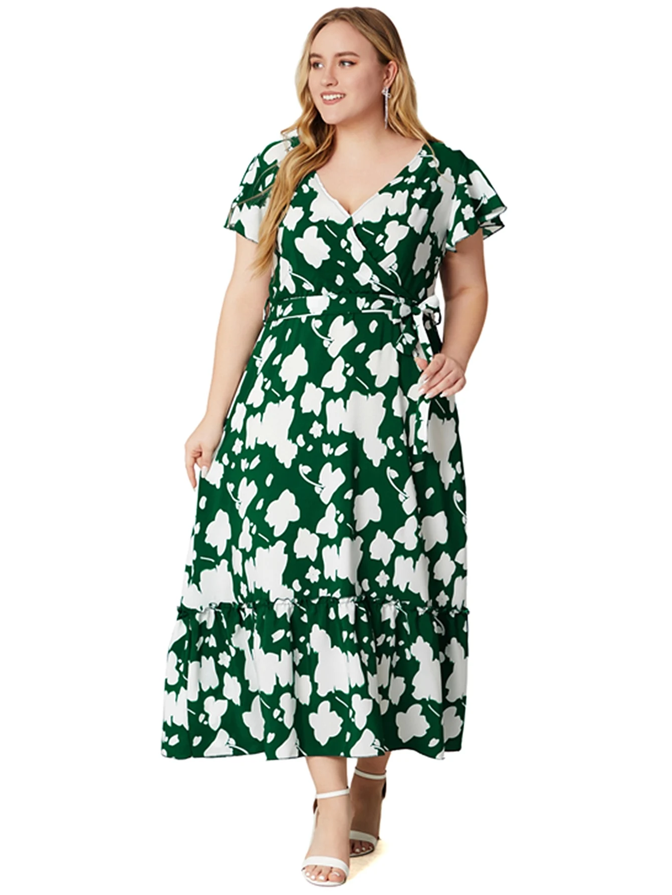 Plus Size Floral Print Short Sleeve Bohemian Casual Dresses For Women