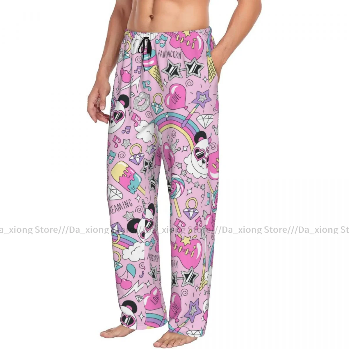 Heren Casual Pyjama Lange Broek Losse Elastische Tailleband Schattige Panda Unicorn Gezellige Nachtkleding Home Lounge Broek