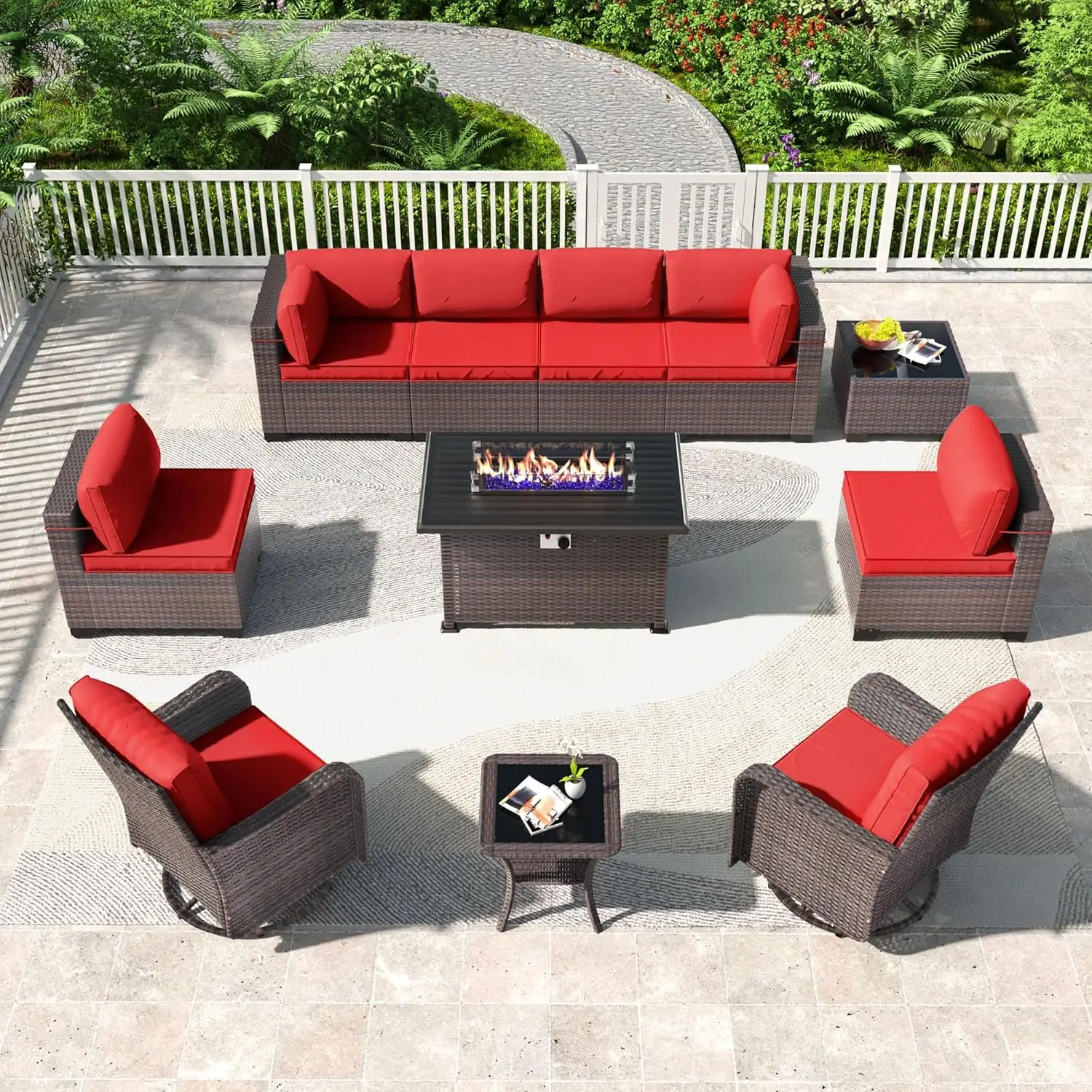 11PCS Outdoor Patio Furniture Set,PE Wicker Rattan Sectional Sofa Patio Sets with 43