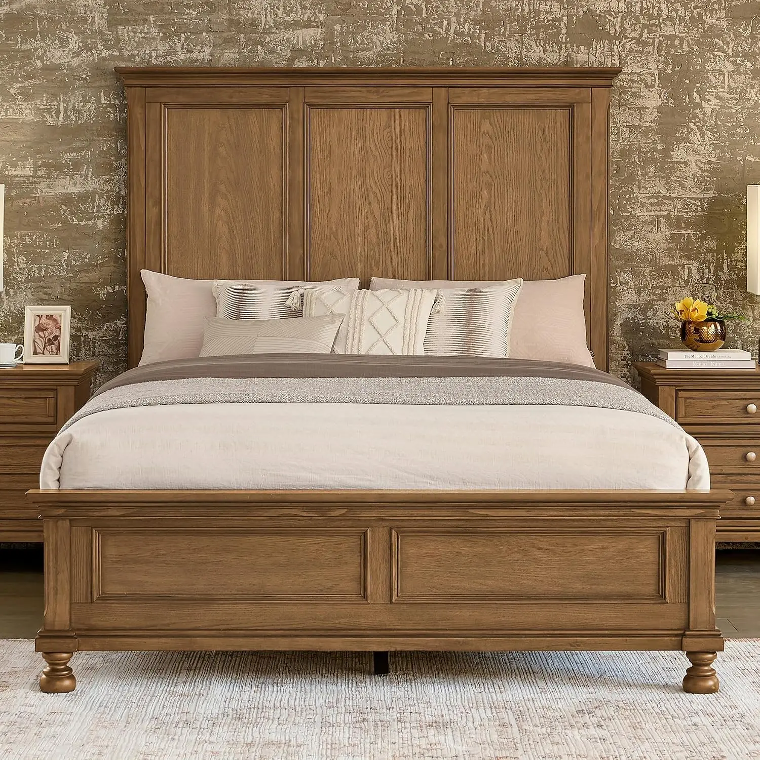 Solid Wood Queen Platform Bed Frame Traditional Style No Box Spring Needed, Customized