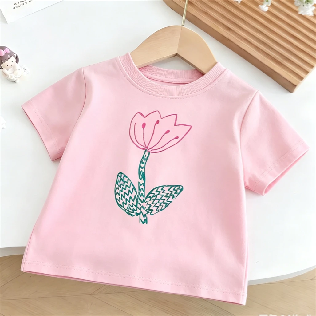 Brown T Shirt Children Summer Clothes Cartoon Printed Crewneck Bottoming Shirt Simple All-match Tees Baby Boys Trendy Tops