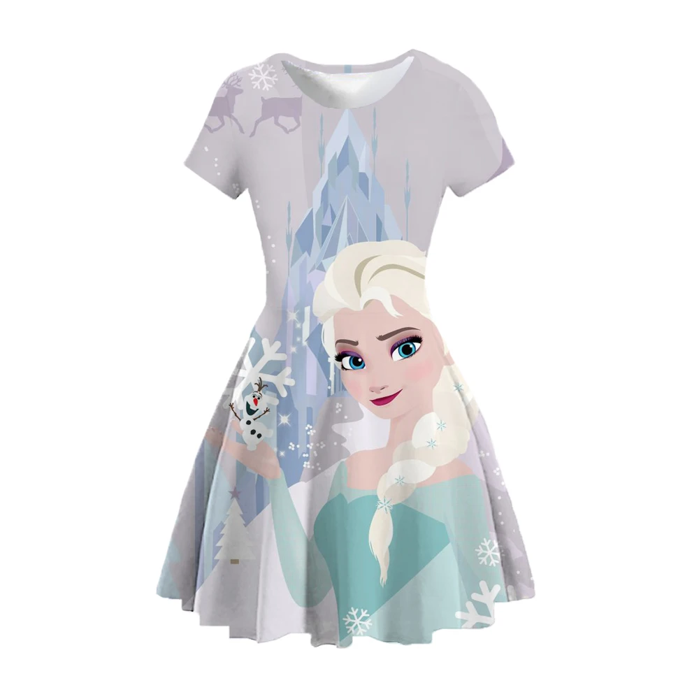 2024 summer new casual fashion cute Princess dress 3D printed Snow White needle round neck short sleeve princess dress