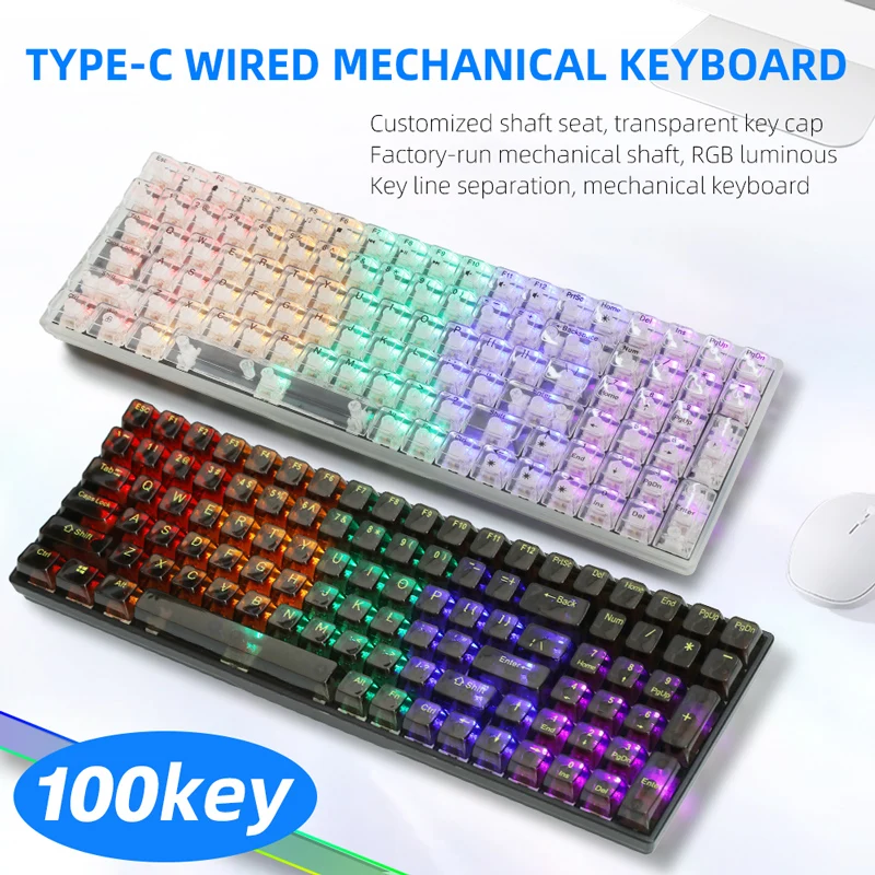 Imagem -02 - Teclado Mecânico com Fio de Modo Único Jogos de Esportes Eletrônicos 100 Teclas Transparentes Criado Surpreendentemente Y-fruitful-k10