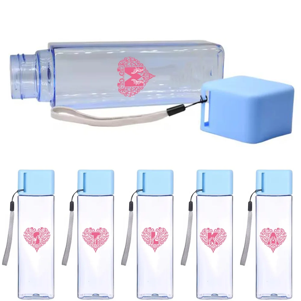 

Plastic Leak-Proof Sports Water Bottle Lightweight Tea & Coffee Storage Cup Highly Sealed Water Cup Unisex Love Letter Pattern