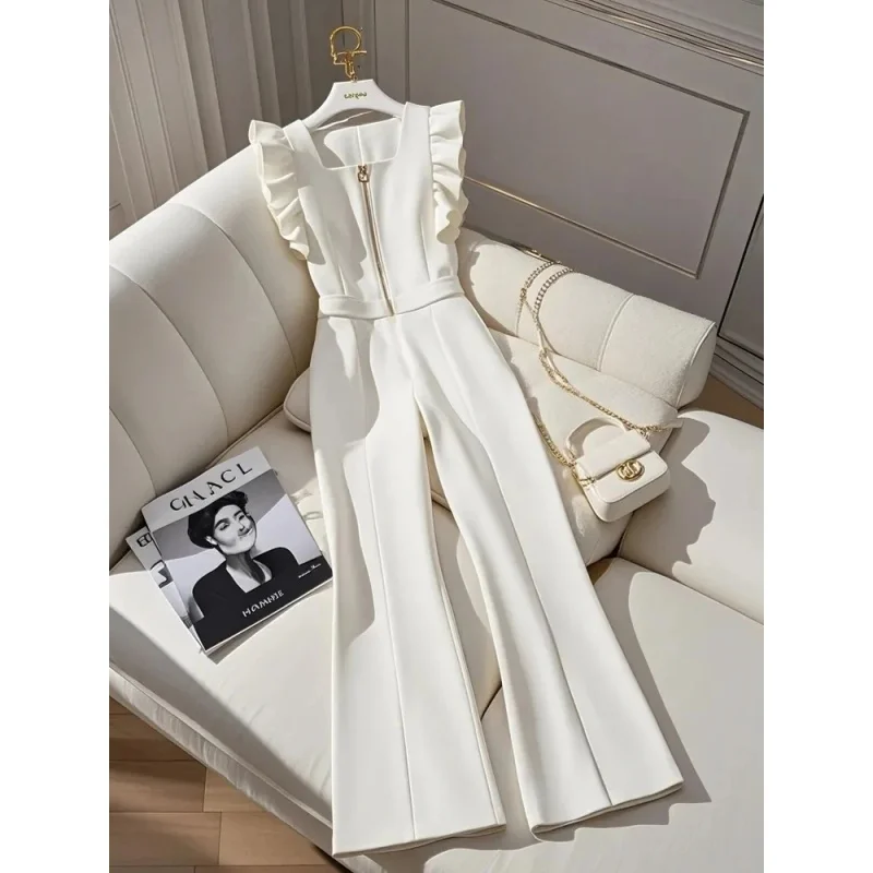 

Women's Autumn High Waisted Draped Wide Leg Jumpsuit With Suspender Pants Female Korean Slim Elegant Style Temperament Pants
