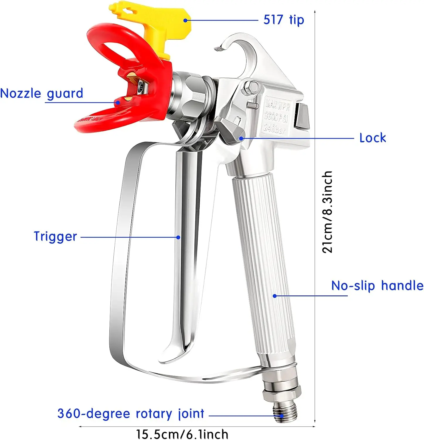 ^For SG02 Airless Paint Spray Gun High Pressure 3600PSI 517 Tip Swivel Joint for Pump Sprayer Parts Accessories (6 Sets)