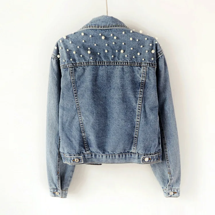 Women's New Fall Fashion Beaded Diamond Tide Denim Jacket Loose Casual Long Sleeve Lapel Fashion Patchwork Denim Jacket Y2k