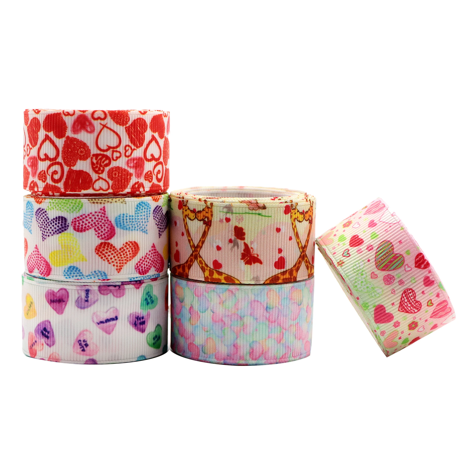 6 Rolls 1 Inch X 2 Yards/roll Valentines Day Heart Love Printed Grosgrain Ribbon Set For Gift Wrapping Ribbon Holiday,1Yc44146