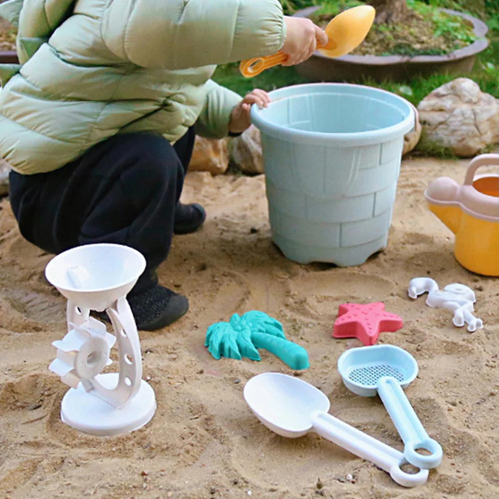 12 Pieces Beach Toys Sand Toys Set with Beach Bucket 6 Sand Molds Watering Can Shovels for Toddlers Kids Outdoor Toys