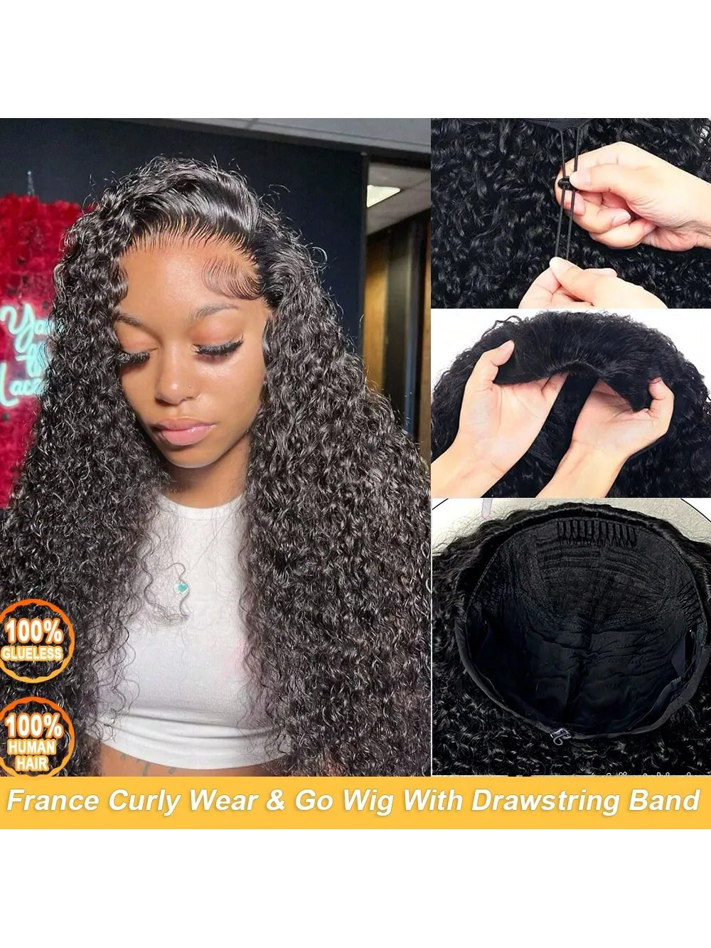 

Кудрявый вьющийся парик с откидной спинкой, половина париков 250%, человеческие волосы, 3 в 1, бесклеевой парик с шнурком, бесшовный парик Go Glueless