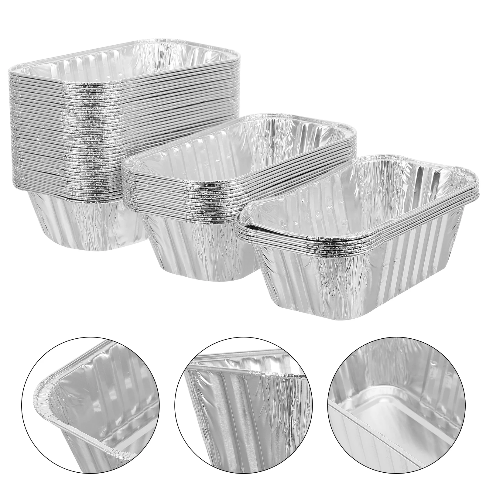 

50Pcs Aluminum Foil Bread Pan Rectangular Reusable Non-Stick Loaf Baking Containers for Home Use Loaf Containers
