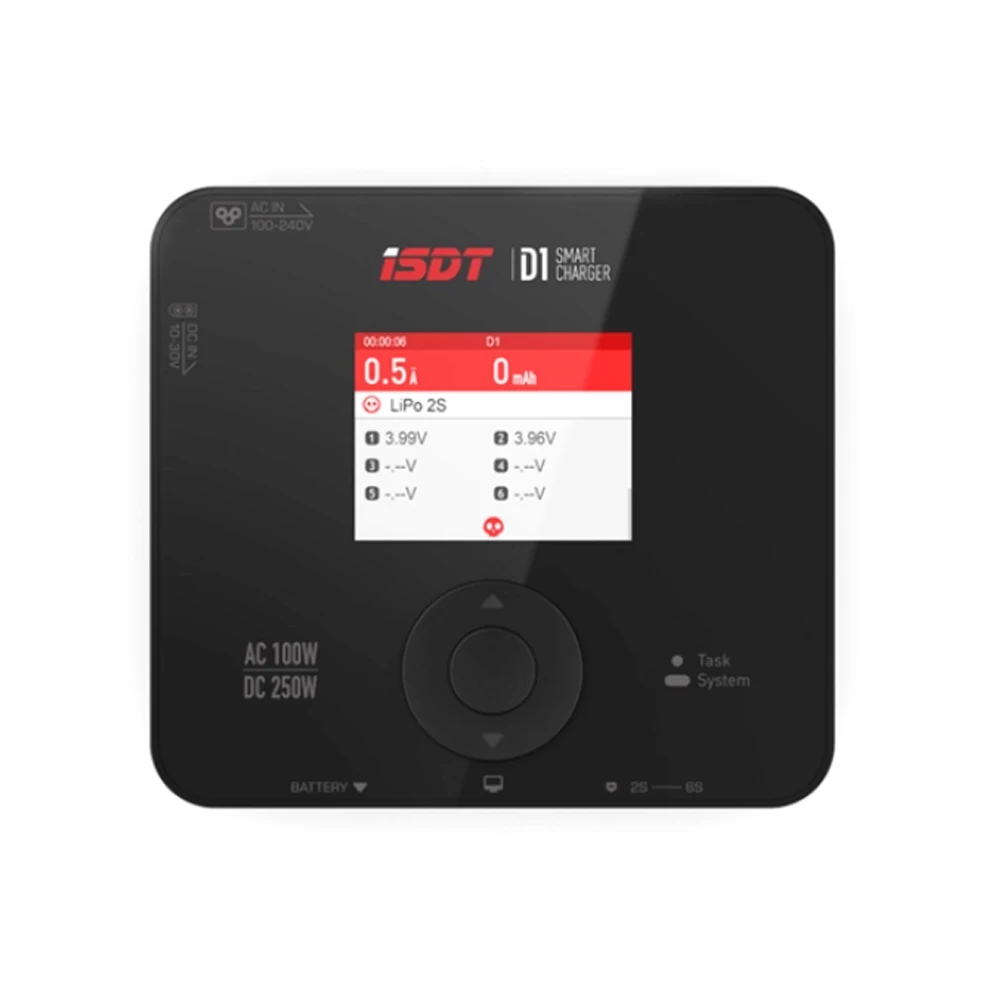 

NEW ISDT D1 AC 100W DC 250W 10A Dual Mode 1-6S Lipo Battery Smart Balance Charger Discharger for RC Model FPV Drone Batteries