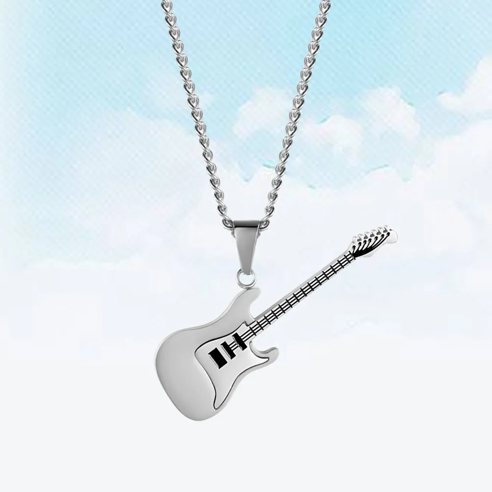 Titanium Steel Guitar Pendant Necklace Silver Music Guitar Pendant Suitable for Musicians Daily Party Anniversary Birthday