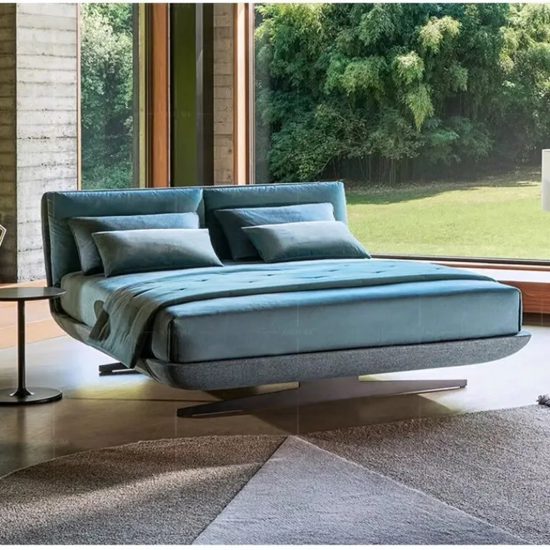 Italian minimalist light luxury suspended bed modern simple fabric wedding bed soft bag Nordic high foot leather double bed