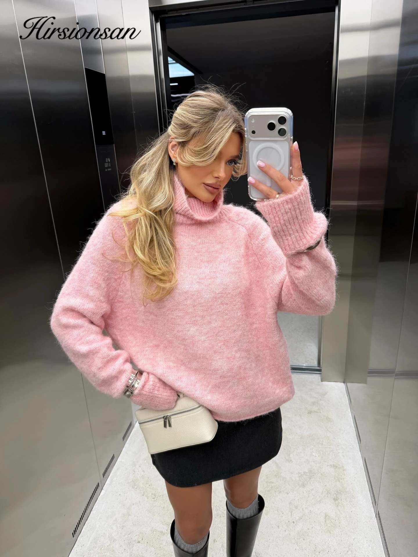 Hirsionsan Basic Turtle Neck Sweater Women 2025 Oversized Soft Knitted Wool Pullover Female Casual Thick Warm High Quality Tops