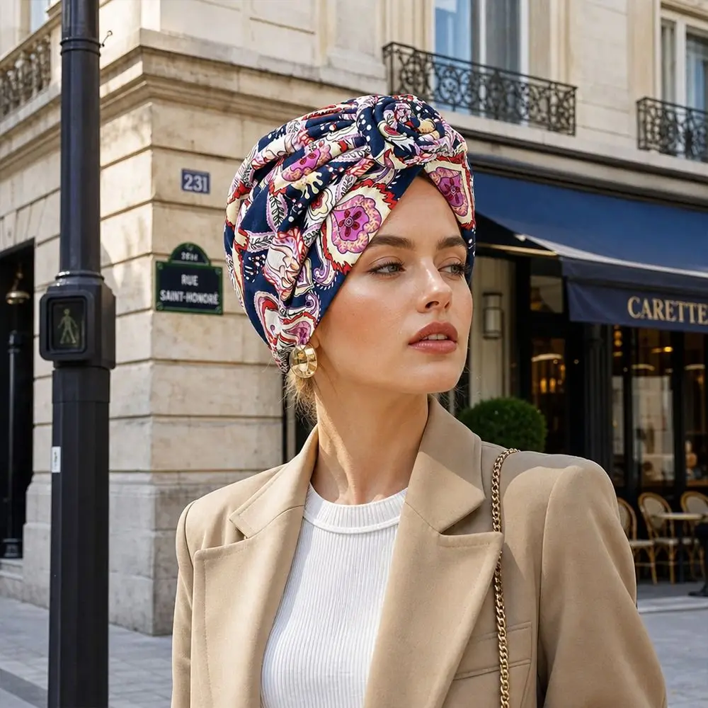 Fashion African Print Hijab Caps Pleated Wrap Islamic Headband Breathable Elastic Floral Head Wrap All Match Decor
