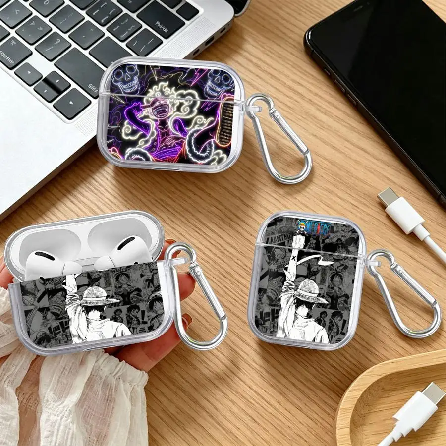 Прозрачные чехлы для наушников AirPods Pro 2, Pro3, 1, 4, 3 с аниме-дизайном One Piece