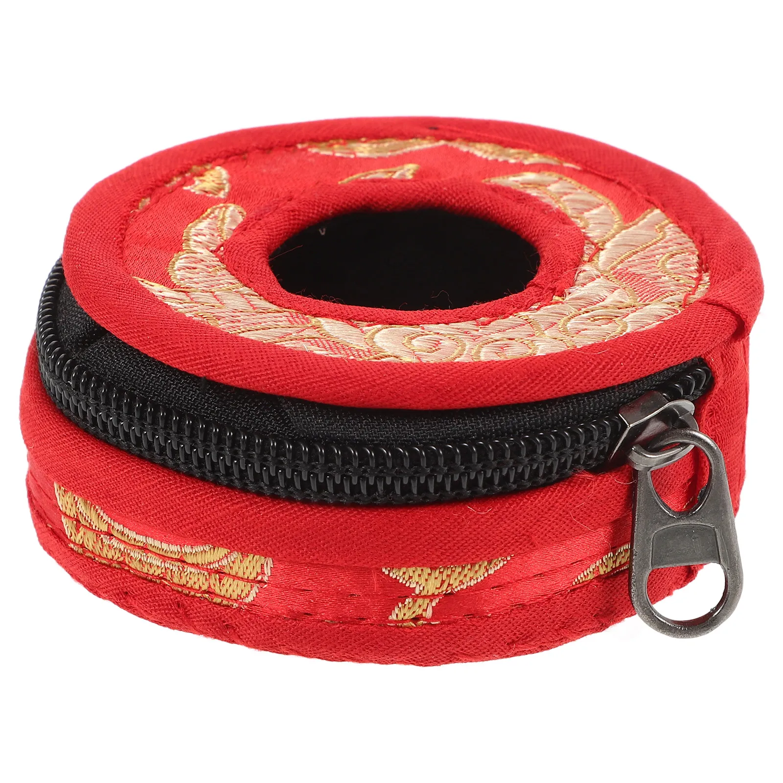 

Finger Holder 7.5cm Red Pattern Cotton Case Tingsha Bells Zipper Storage Bag Finger Cymbals Holders Cymbals