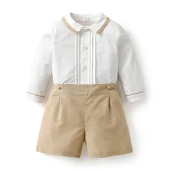 Ensembles de vêtements espagnols pour bébés garçons, chemise en coton trempé à manches longues, short, surintendant ser, tenue de fête d'anniversaire pour enfants, 2024