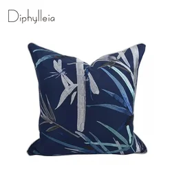 Diphylleia Denim Dragonfly Cushion Cover Random Geometric Pattern Jaquard Throw Pillowcase For Home Balcony Indoor Outdoor Decor