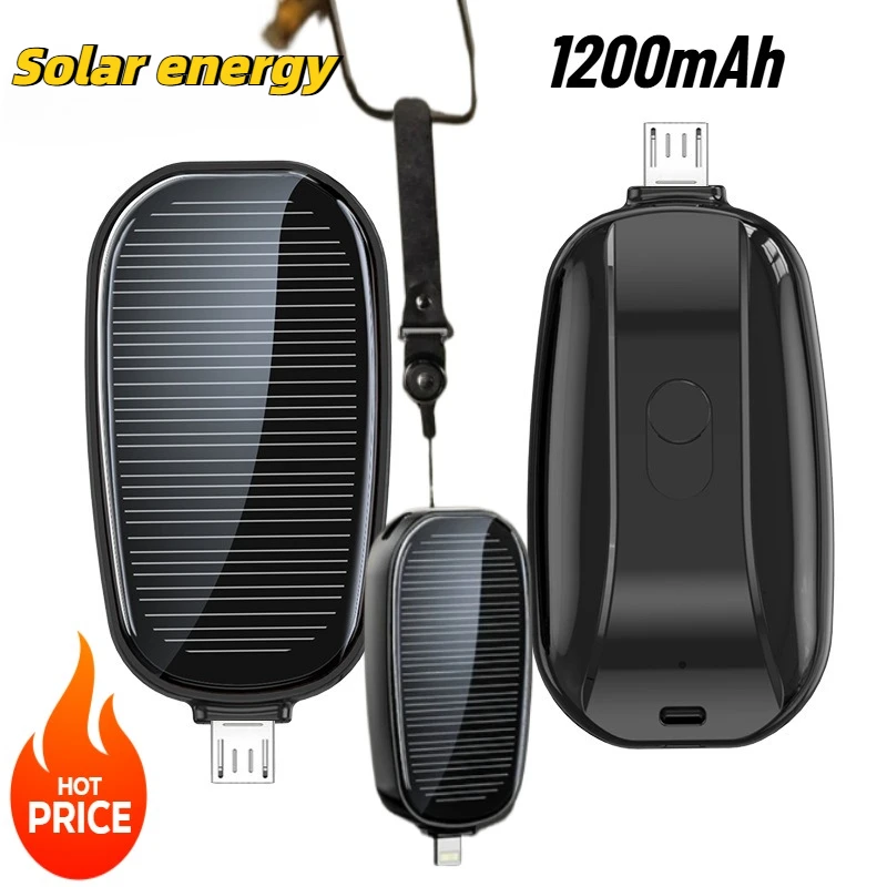 1200mAh Solar Mini Power Bank Keychain Portable Charger Outdoor Camping External Battery Fast Charging For Xiaomi Mobile Power