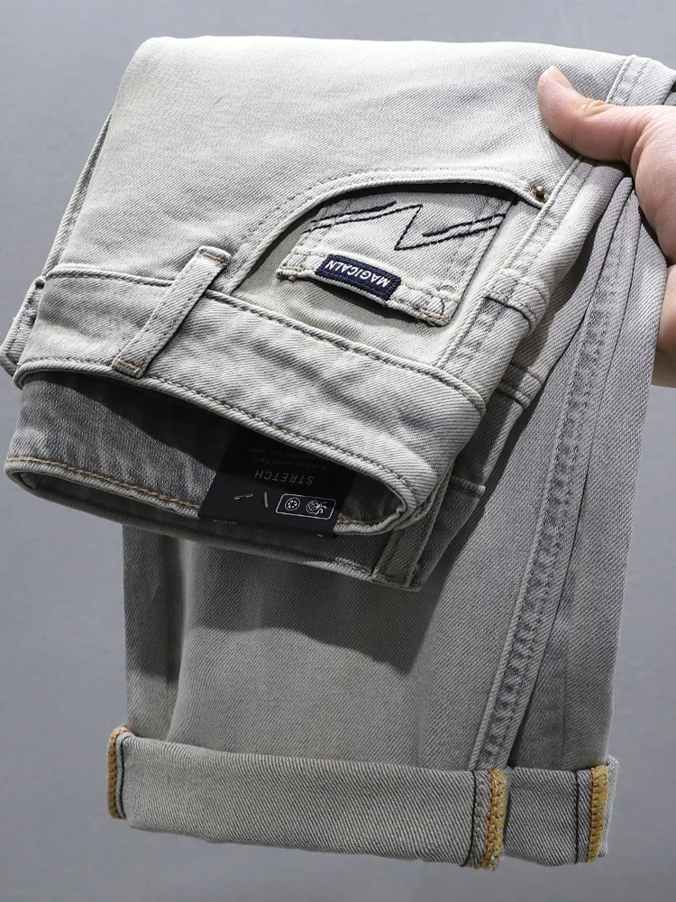 

Повседневные мужские джинсы American Sle ey, эластичные прямые длинные брюки, весна 2025, Новое поступление Hao Ba i, смесь хлопка и полиэстера