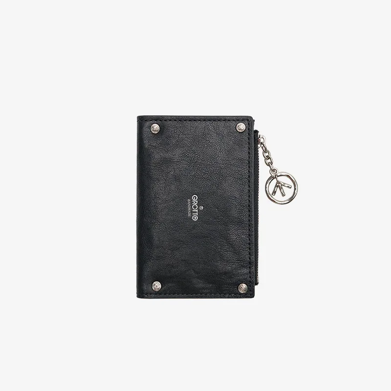 GROTTO New Plant-Tanned Sheepskin Leather Women's Card Holder Wallet Fashionable and Versatile Short and Flexible