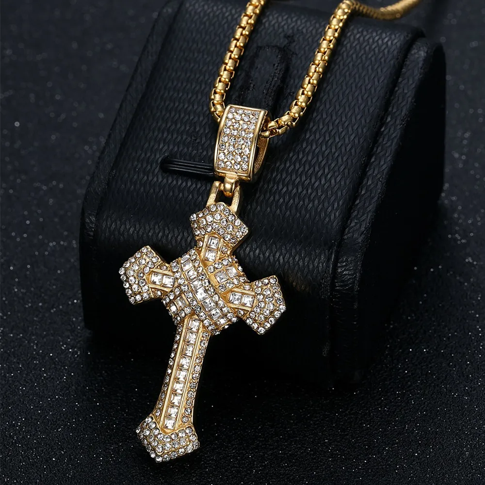 Full Bling Zircon Diamonds Stainless Steel Big Cross Pendant Necklaces Man Masculine Cool HIPHOP Accessories Jewelry High Grade