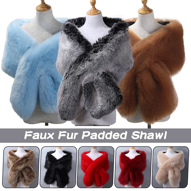 Women Warm Faux Fur Shawl Thicken Wraps Wedding Winter Long Stole Shrug Bridal Scarf Bridal Formal Party Shrug Fur Capes