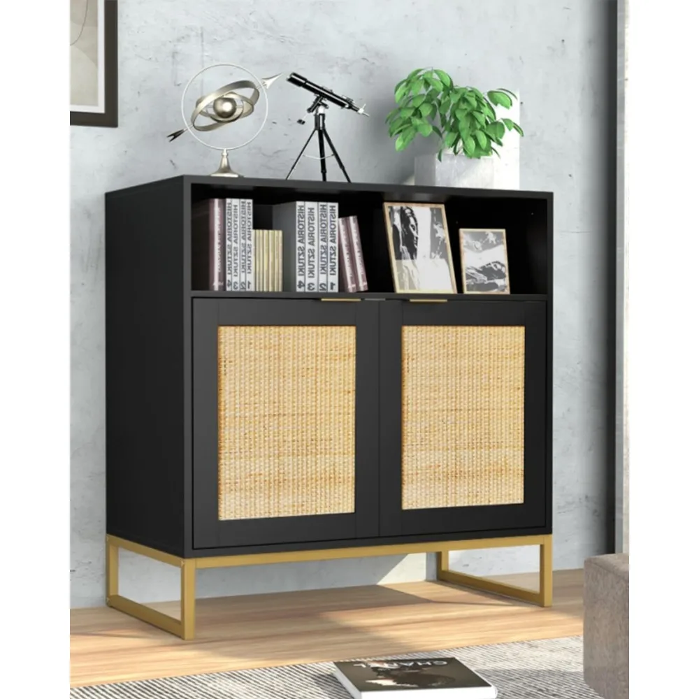 

Anmytek Rattan Cabinet, Storage Cabinet with Doors and Open Shelf Kitchen Sideboard Buffet Cabinet for Dining Room Living Room H
