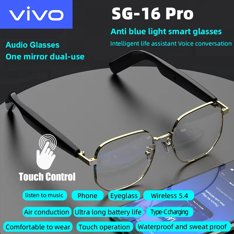 

Умные аудиоочки VIVO с защитой от синего касания, беспроводные Bluetooth 5,3, HD вызов, музыкальная гарнитура, микрофон, солнцезащитные очки UV SG 16pro