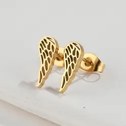 1 Pair Angel Wing Earrings Stainless Steel Small Feather Stud Earrings for Women Trend 2023 Bird Animal Jewelry Party Kids Gift