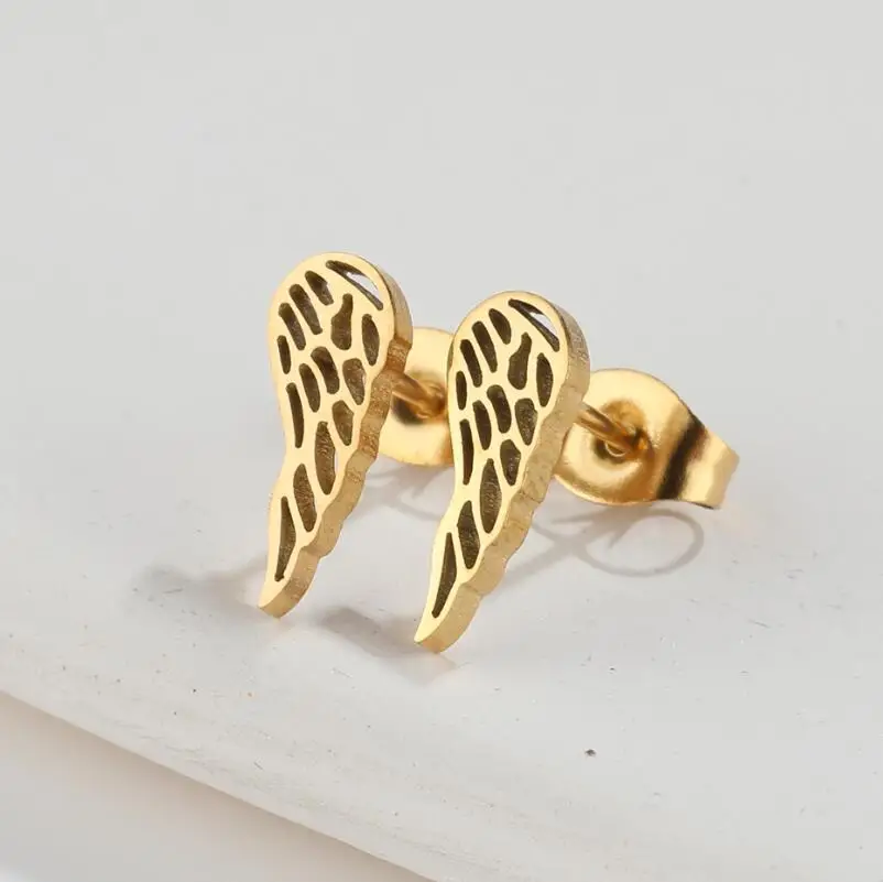 1 Pair Angel Wing Earrings Stainless Steel Small Feather Stud Earrings for Women Trend 2023 Bird Animal Jewelry Party Kids Gift