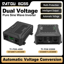 DATOUBOSS Portable Car Inverter 1200W 2000W 3000W Pure Sine Wave Dual Voltage Inverter 12V to 24V Auto Switching Solar Inverter