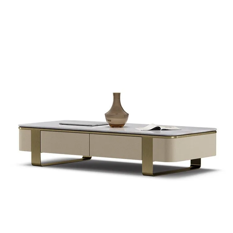 Light luxury natural marble coffee table villa large flat floor rectangular Italian living room modern with drawers