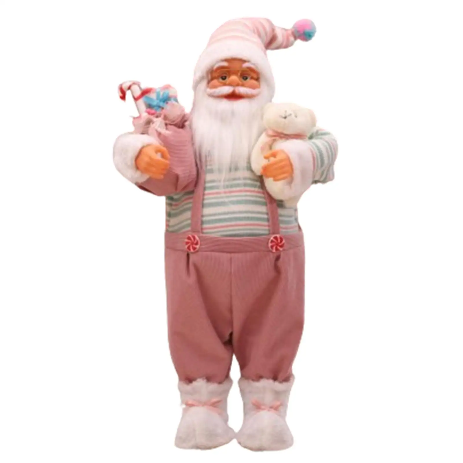 

Standing Santa Claus Collectible Figurine with Gifts Bag and Bear Christmas Doll Decoration for Desktop Office Shop Indoor Home