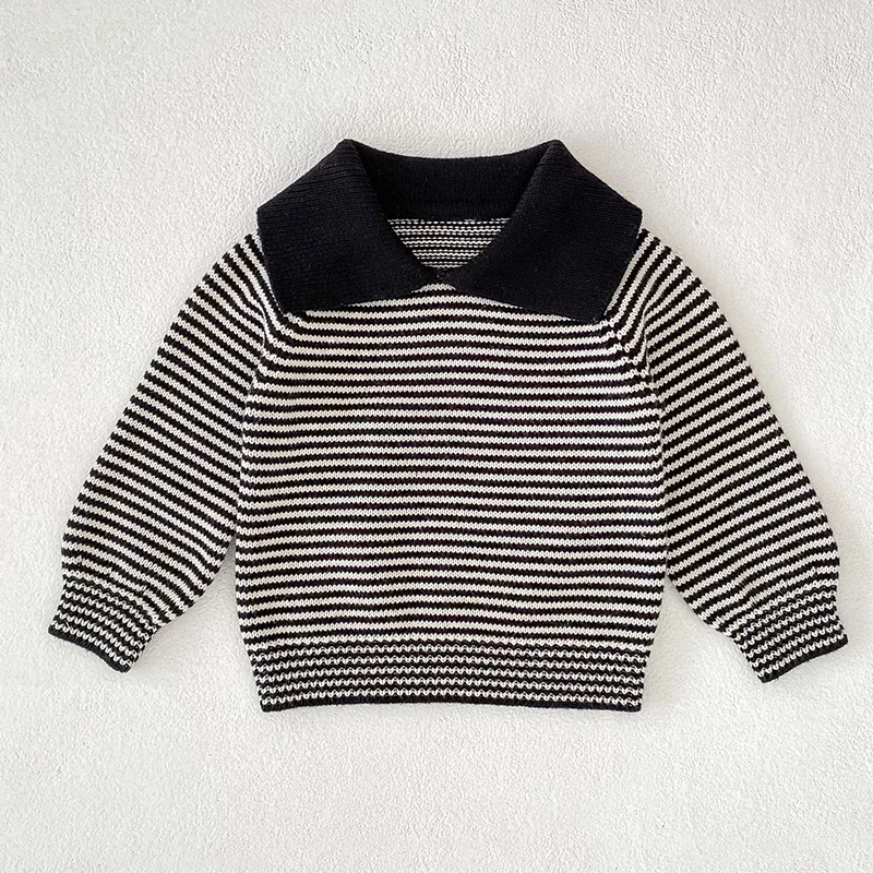 جديد ربيع 2026 بلوفر منسوج للأطفال البنات والأولاد بأكمام طويلة مخطط من 0 إلى 3 سنوات سترة للأطفال حديثي الولادة من البنات والأولاد