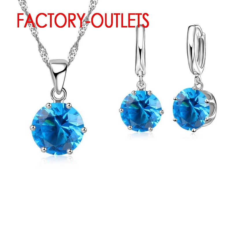 925 Sterling Silver Fashion Jewelry Set Classic 6 Claws Crystal  Necklaces Hoop Earrings Women Girls Engagement Anniversary