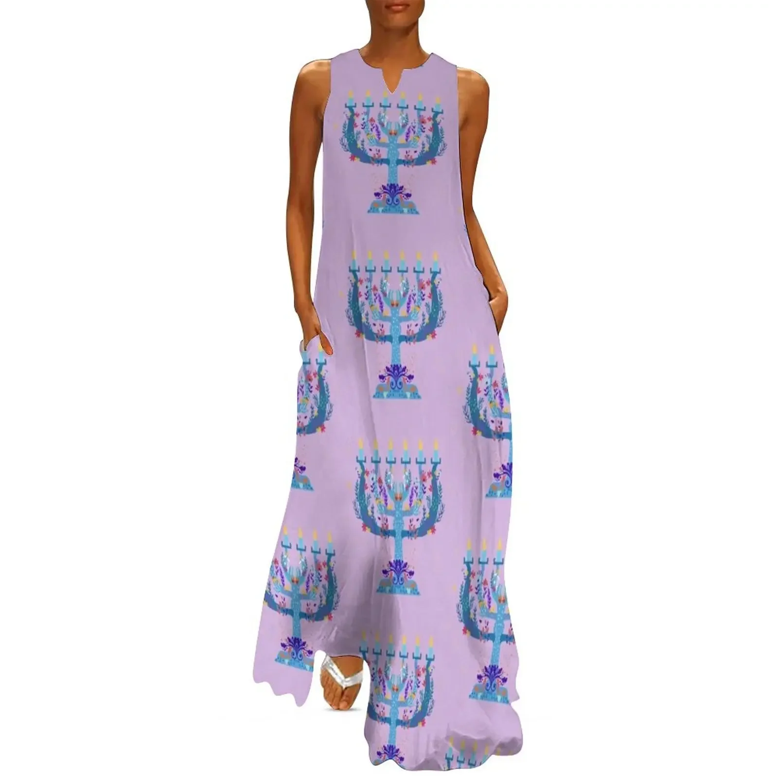 

floral menorah hanukkah Long Dress women's summer jumpsuit festival outfit women long dress women Dress