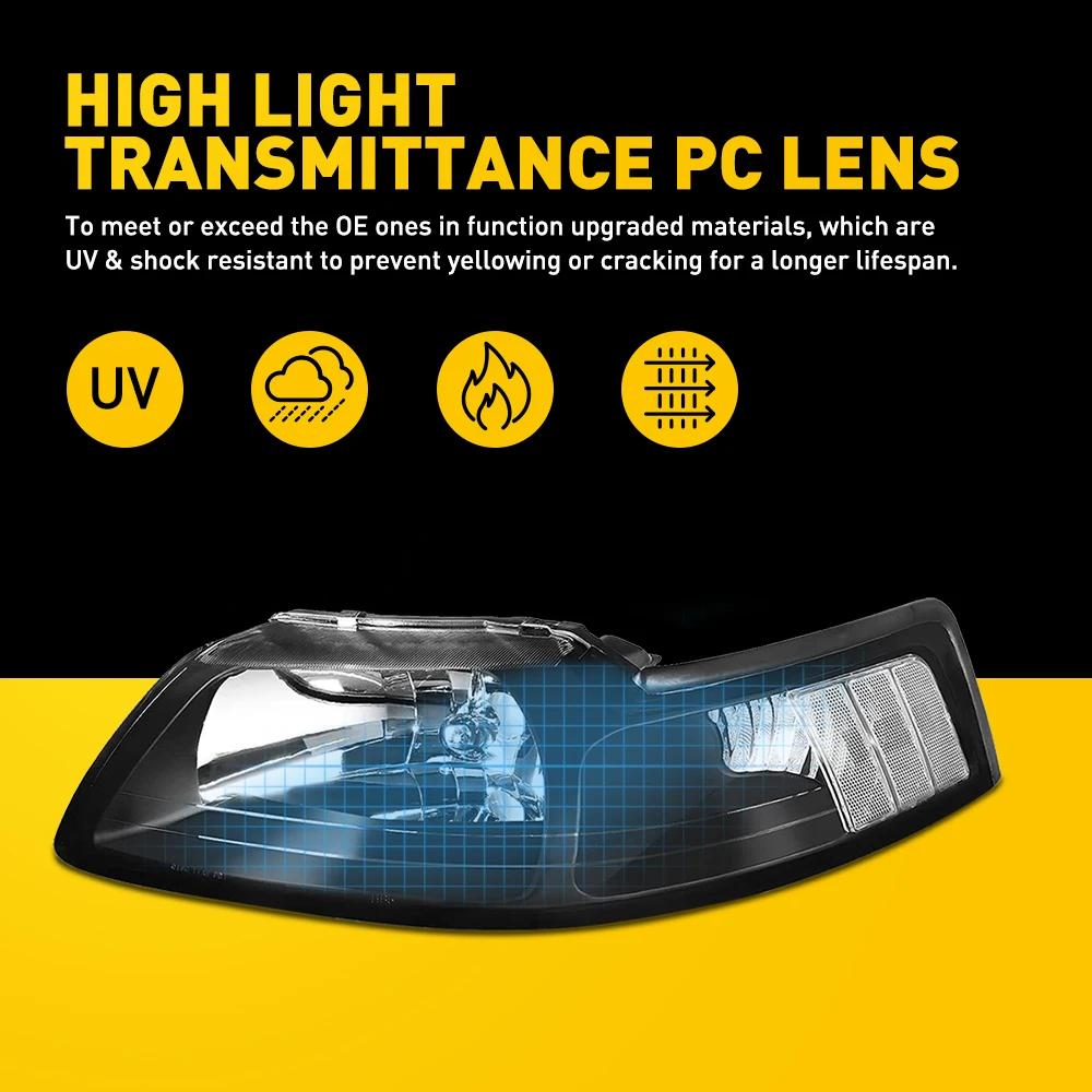 Car Styling Head Lamp LED Headlights Lens for Ford Mustang 1999 2000 2001 2002 2003 2004 Headlight Signal Light Auto Accessories