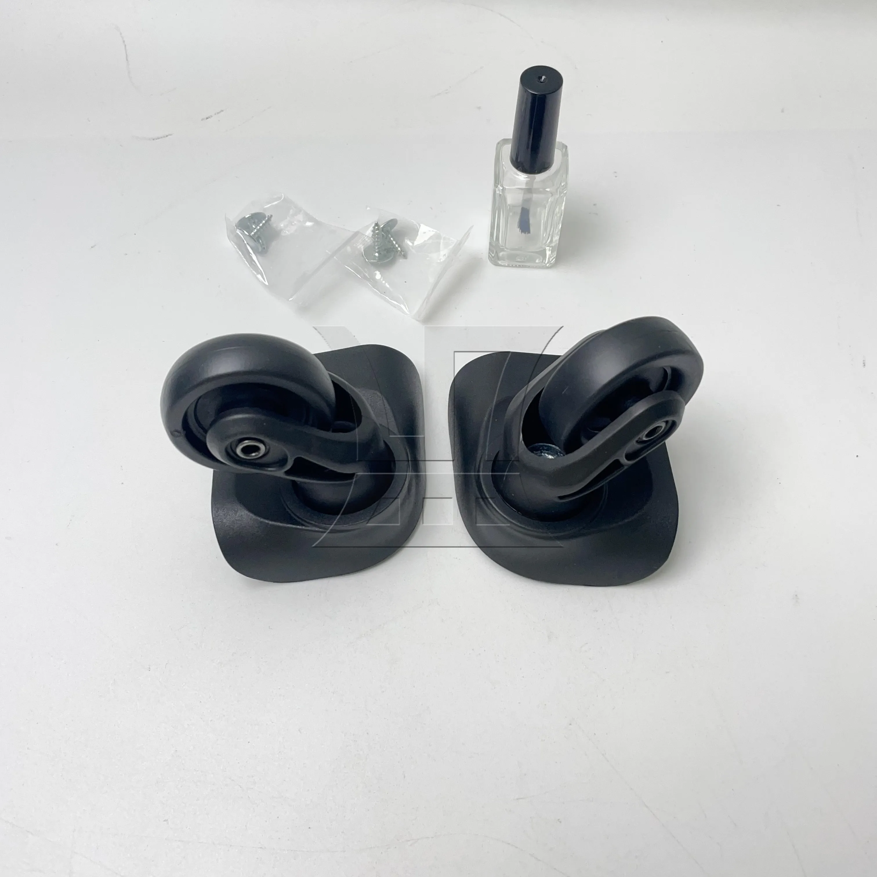 BQLZR 2pcs Luggage Replacement Wheels 1R1L 115W Series W237 Black with 15ML Empty Nail Polish Bottle for DIY Manual Replacement