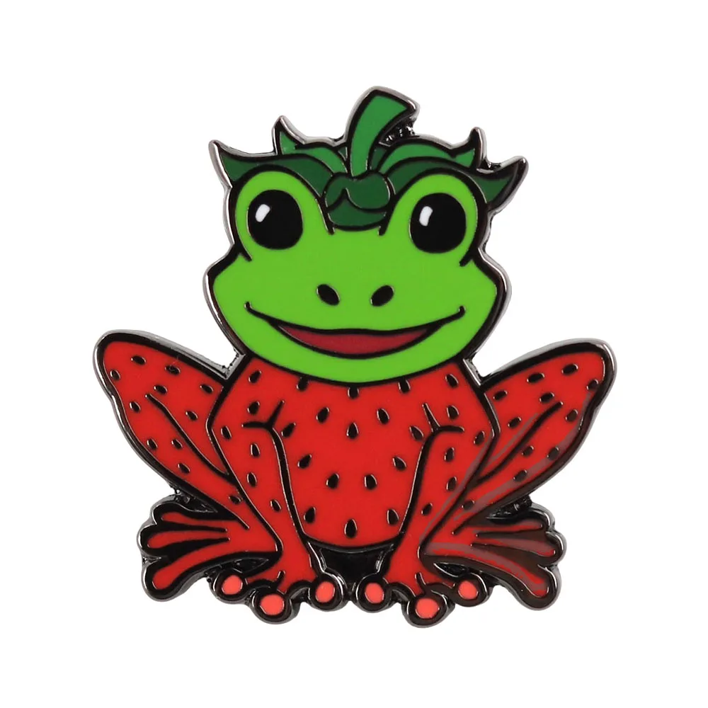 Cute Strawberry Frog Enamel Pin Sweet Red Fruit Froggy Brooch Kawaii Cottagecore Animal Lapel Badges For Women Gift For Backpack