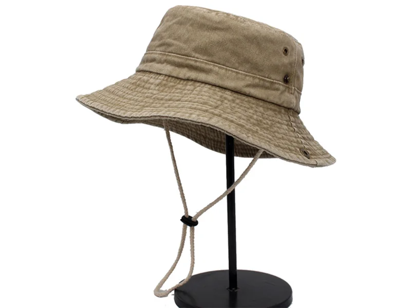 Breitkrempiger Bucket Hat für Damen und Herren, aus gewaschener, einfarbiger Baumwolle, ideal als Sonnenhut für den Außenbereich, als Reisehut oder als flacher Hut für Angeln, Wandern, Strand und Sport. – Detail 8