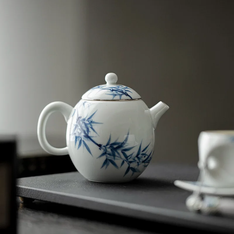 Multicolor Tea Talk Hand-painted Blue and White Bamboo Teapot Household Ceramic Retro Handmade Teapot Non-hot Kung Fu Tea Set