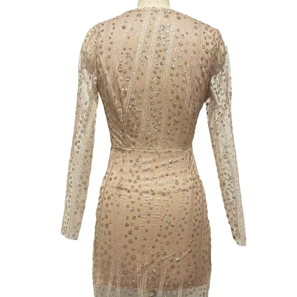 مثير عميق الخامس طويل Sve مساء الدكتور Bodycon ثوب عبر الحدود المرأة Faion التألق التفاف حول تنورة عالية الخصر الكرة...