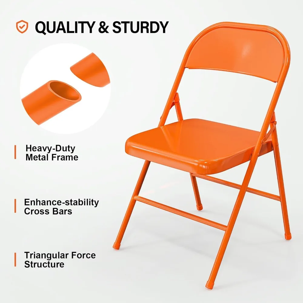 Sturdy Steel Folding Chairs with 350 lbs Capacity, Ideal for Indoor and Outdoor Use, Durable and Portable, Orange Color, Versati