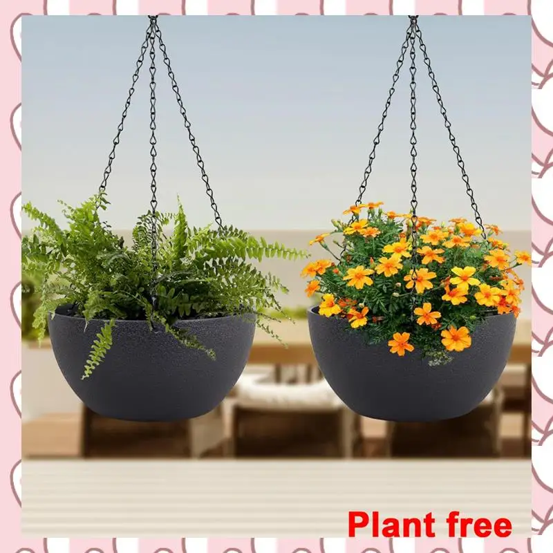 

HHTL 2Pcs Large Hanging Planter Plant Pots For Outdoor Indoor Plants With Drainage Holes And Chain, Round Hanging Flower Pots