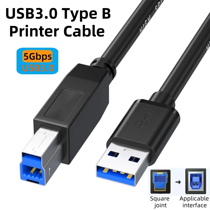 5M USB Type A To USB3.0 Type B Printer Cable High-speed Square Port Data Computer Connection for HP Printer Hard Disk