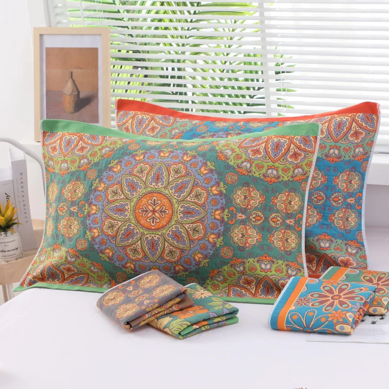 1 Pair Cotton Gauze Pillow Towel Romantic Style Pillow Case For Hair Decorative Pillows Covers Towel For Bedroom Home Textile