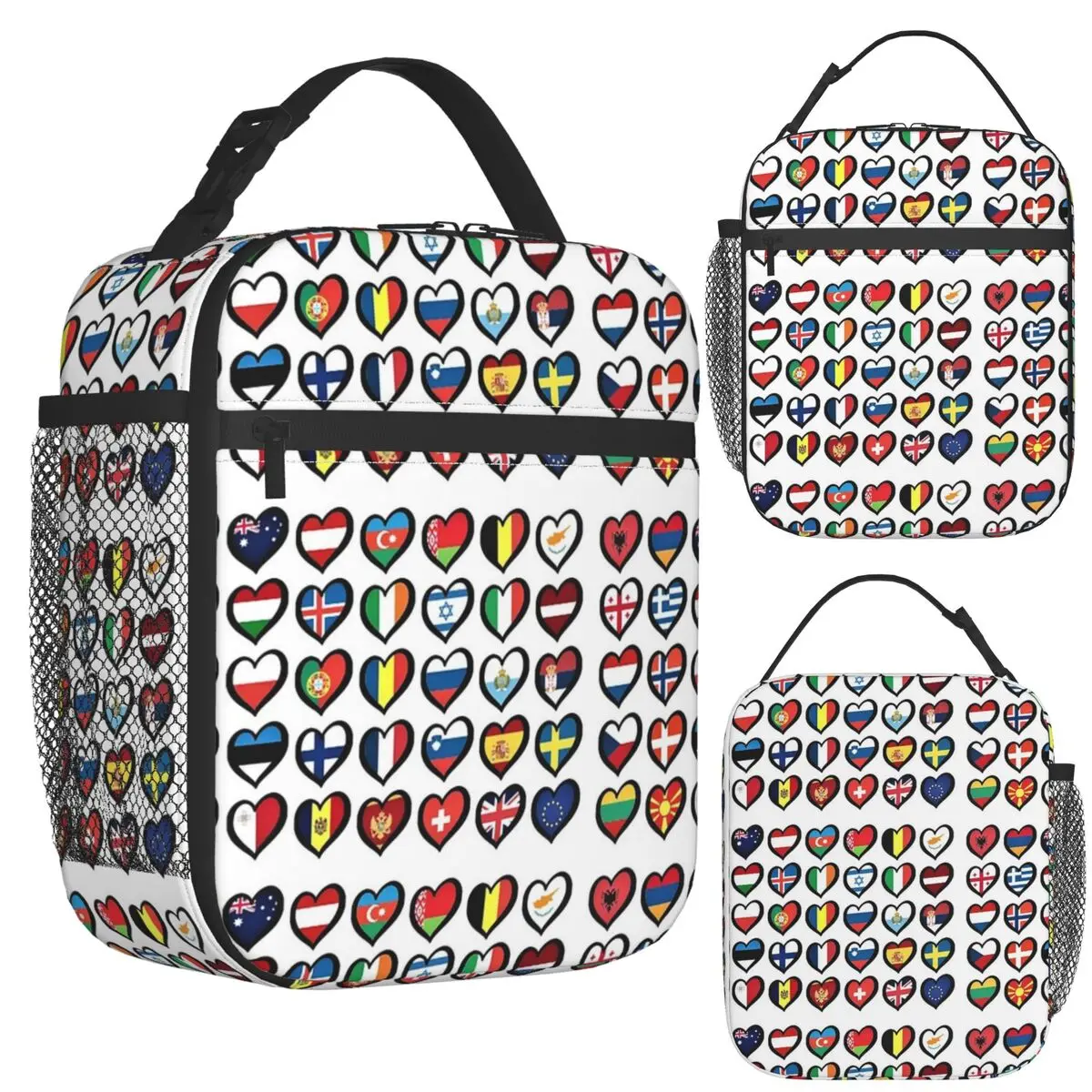 

Флаги конкурса песни Евровидение, изолированная сумка для обеда с сердечками для женщин, коробки для хранения еды для пикника, холодильник, термобокс для обеда, сумка